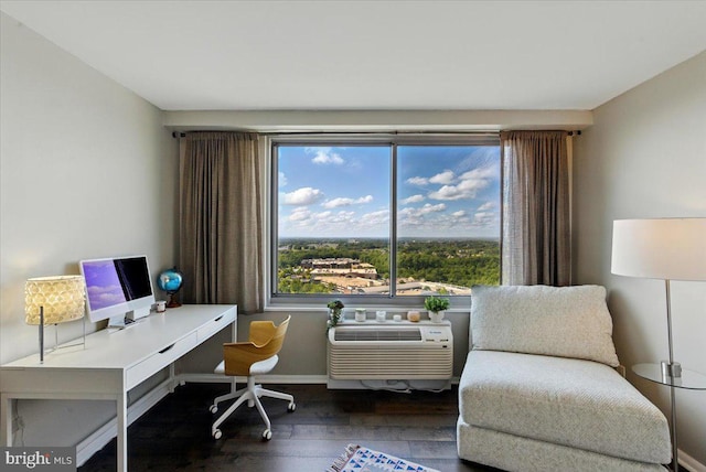 9701 Fields Rd Unit 2301, Gaithersburg, MD 20878 - office featuring a wall mounted air conditioner, dark wood-style flooring, and baseboards