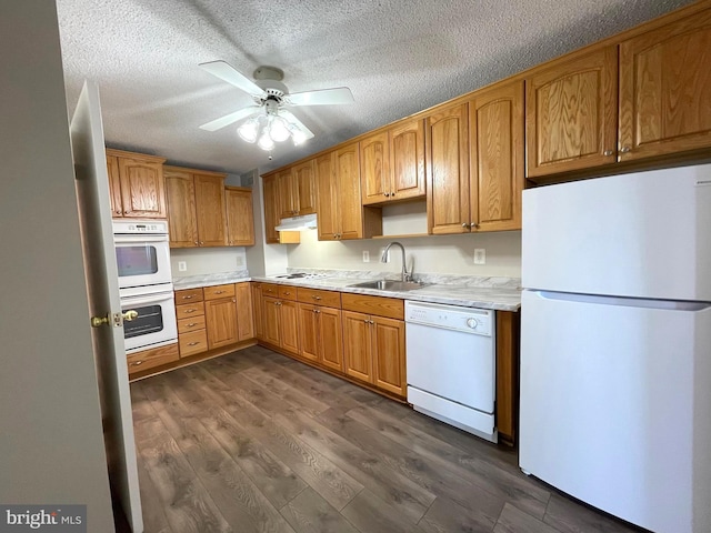 200 N Pickett St Unit 1412, Alexandria, VA 22304 - kitchen with a sink, white appliances, light countertops, a textured ceiling, and under cabinet range hood