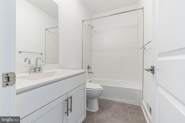 full bath with tile patterned flooring, vanity, toilet, tub / shower combination, and visible vents