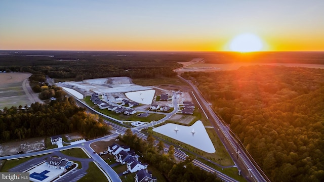 aerial view at dusk with a view of trees