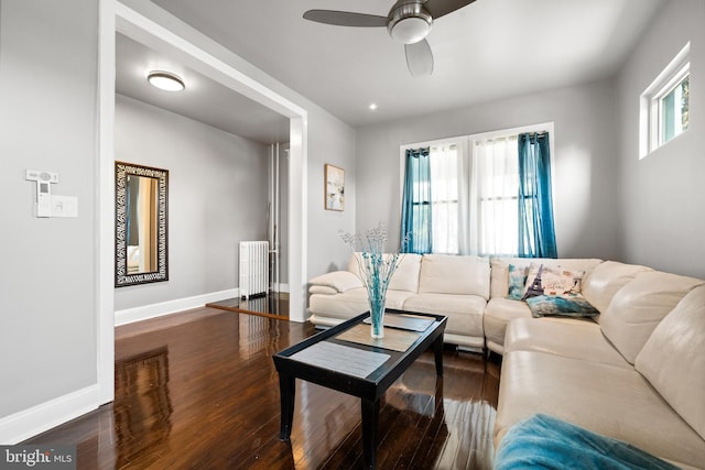 3700 13th St NW, Washington, DC 20010 - living area featuring radiator heating unit, ceiling fan, and wood finished floors