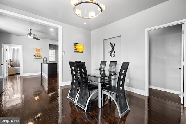 3700 13th St NW, Washington, DC 20010 - dining room featuring hardwood / wood-style flooring, a chandelier, and a ceiling fan