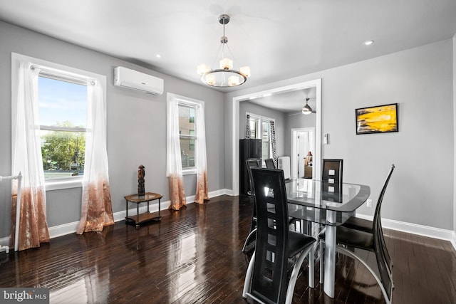 3700 13th St NW, Washington, DC 20010 - dining space with a wall mounted AC, a chandelier, healthy amount of natural light, dark wood finished floors, and recessed lighting