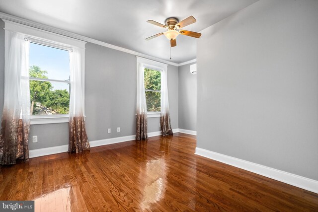 3700 13th St NW, Washington, DC 20010 - unfurnished room featuring ceiling fan, wood finished floors, and ornamental molding