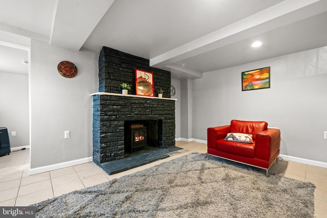 3700 13th St NW, Washington, DC 20010 - living area featuring tile patterned floors and a wood stove