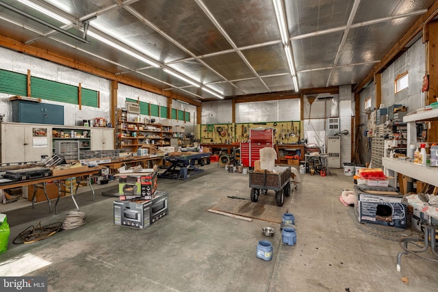 garage featuring a workshop area