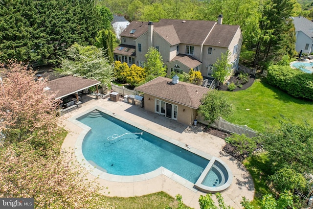 view of swimming pool with a patio area, a gazebo, a fenced in pool, and a fenced backyard