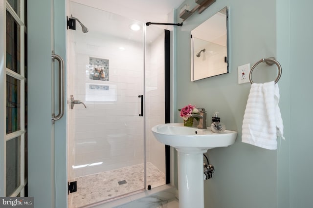 bathroom with a stall shower
