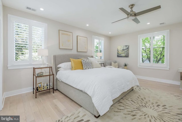 5116 Lawton Dr, Bethesda, MD 20816 - bedroom featuring light wood-type flooring, baseboards, recessed lighting, and a ceiling fan