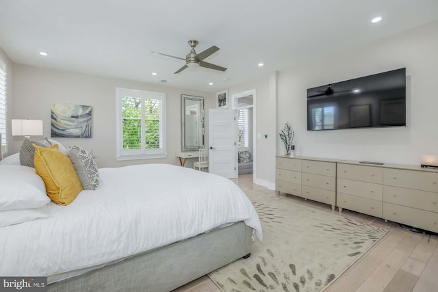 5116 Lawton Dr, Bethesda, MD 20816 - bedroom featuring recessed lighting, light wood-style flooring, a ceiling fan, and baseboards