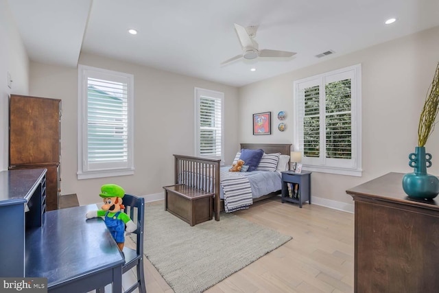5116 Lawton Dr, Bethesda, MD 20816 - bedroom featuring light wood-style floors, baseboards, recessed lighting, and ceiling fan