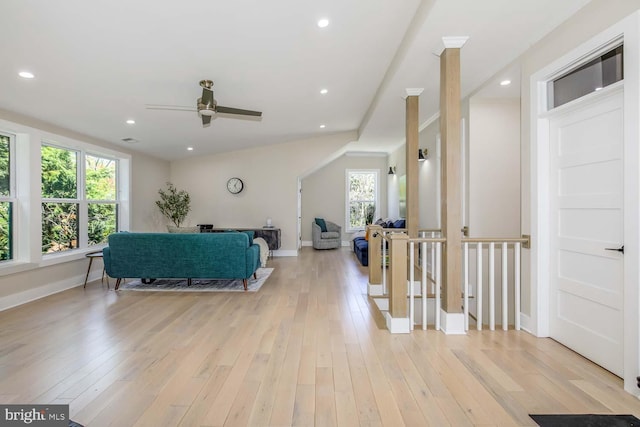 5116 Lawton Dr, Bethesda, MD 20816 - living area with baseboards, ceiling fan, light wood finished floors, and recessed lighting