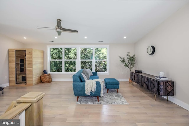5116 Lawton Dr, Bethesda, MD 20816 - living area with ceiling fan, light wood-style floors, baseboards, and recessed lighting