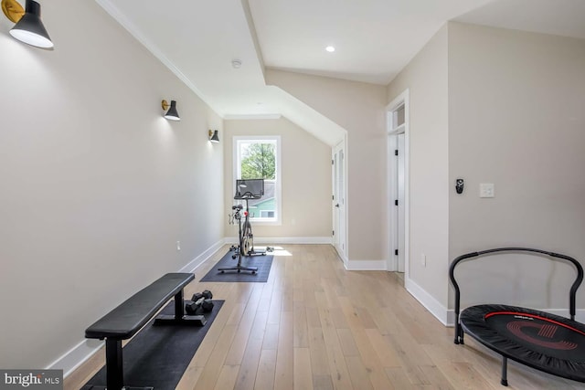 5116 Lawton Dr, Bethesda, MD 20816 - workout area featuring baseboards, light wood-style floors, and recessed lighting