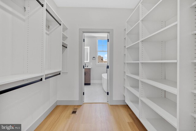 walk in closet featuring light wood-style floors and visible vents