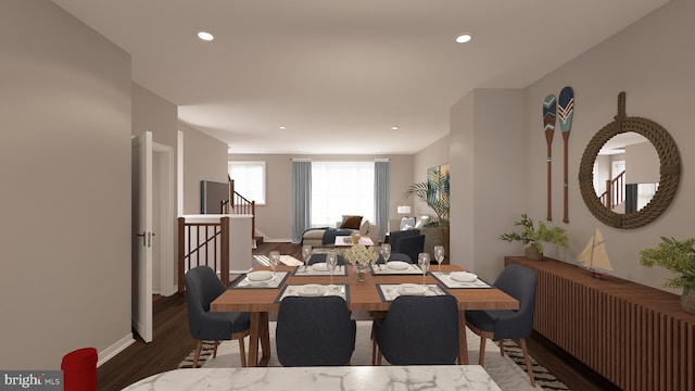2555 Riva Rd, Annapolis, MD 21401 - dining area with wood finished floors, stairway, baseboards, recessed lighting, and radiator heating unit