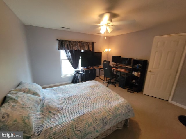 402 Waltham Dr, Middletown, DE 19709 - bedroom with baseboards, visible vents, light carpet, and ceiling fan