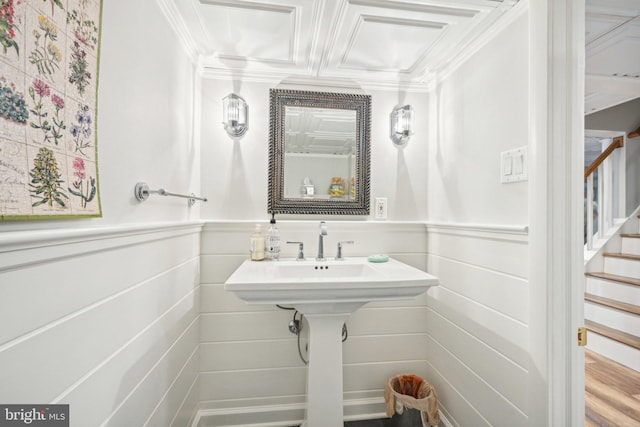 835 Beechwood Rd, Havertown, PA 19083 - bathroom with crown molding and a wainscoted wall