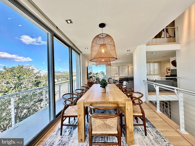 dining space featuring light wood-style floors