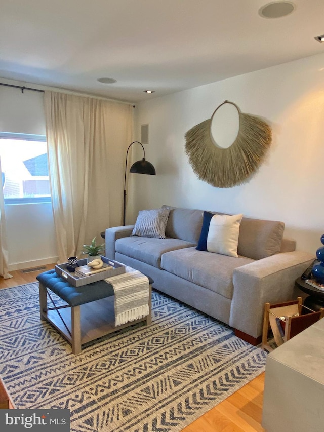 living room with wood finished floors