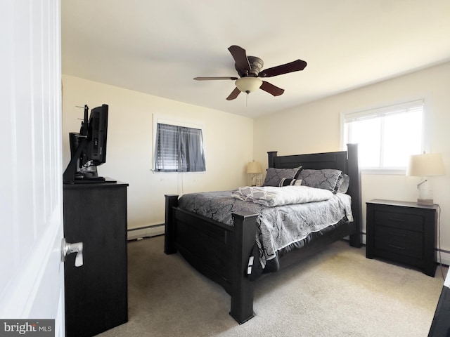 1306 Bayshore Ave, Brigantine, NJ 08203 - bedroom featuring light colored carpet, a baseboard radiator, and ceiling fan