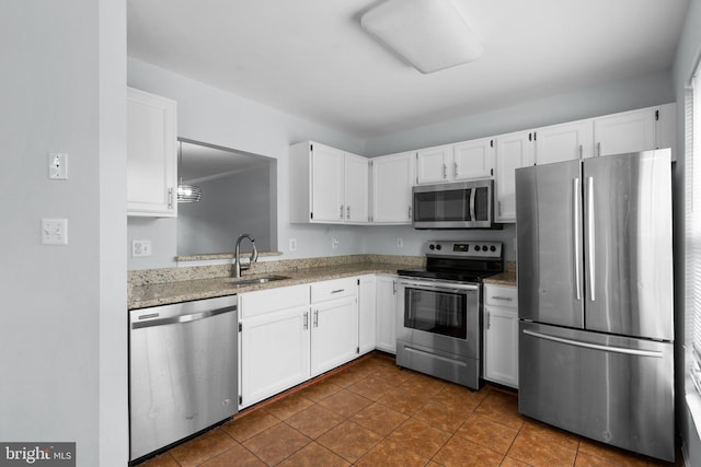 2204 Commissary Cir, Odenton, MD 21113 - kitchen featuring stainless steel appliances, a sink, white cabinets, and dark tile patterned flooring