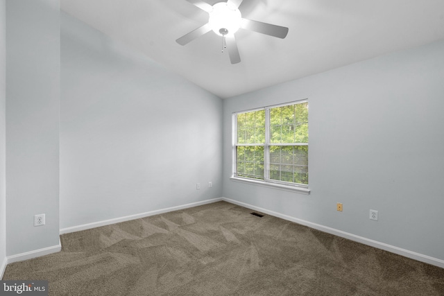 2204 Commissary Cir, Odenton, MD 21113 - empty room featuring carpet floors, baseboards, vaulted ceiling, and ceiling fan