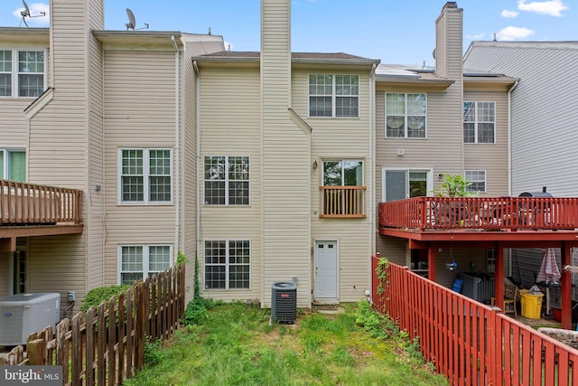 2204 Commissary Cir, Odenton, MD 21113 - back of property with cooling unit, fence, and a wooden deck