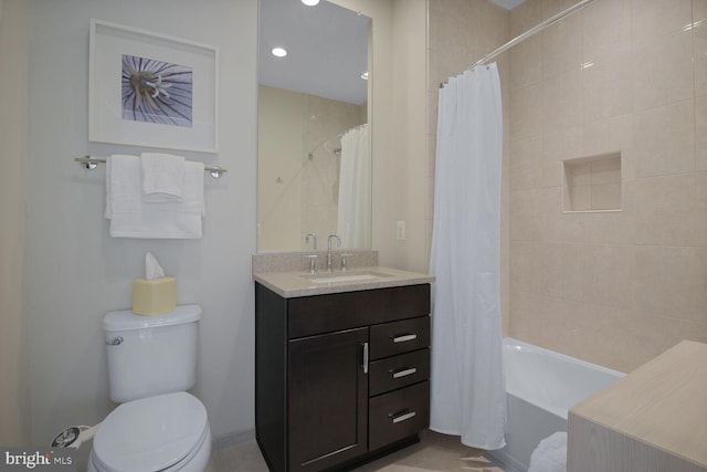 1516 16th Ct N, Arlington, VA 22209 - bathroom with toilet, vanity, shower / bath combination with curtain, and recessed lighting