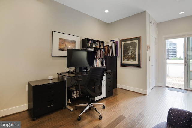 1516 16th Ct N, Arlington, VA 22209 - office featuring baseboards, wood finished floors, and recessed lighting