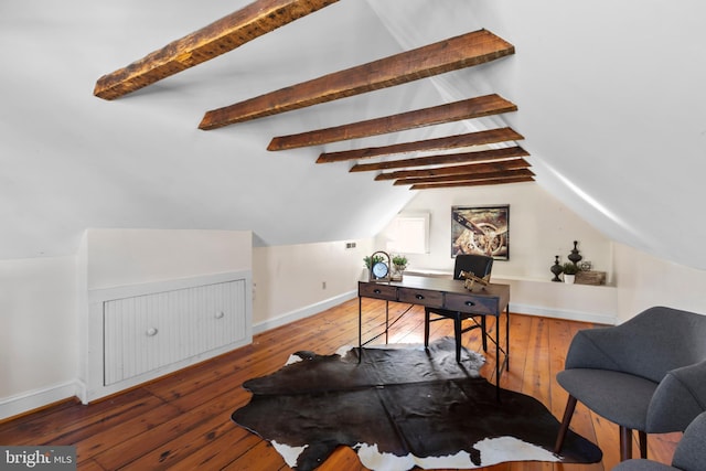 513 Princess Anne St, Fredericksburg, VA 22401 - office with wood-type flooring, baseboards, and lofted ceiling with beams