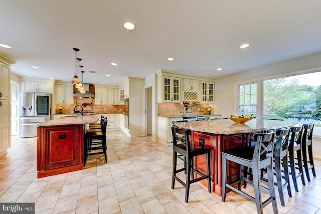 dining room featuring recessed lighting and light tile patterned floors