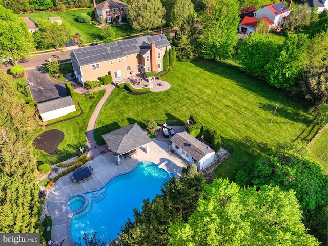 aerial view of a pool