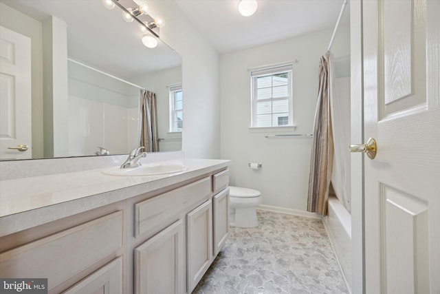 144 Trellis Ln, Sewell, NJ 08080 - bathroom with vanity, toilet, shower / tub combo, and baseboards