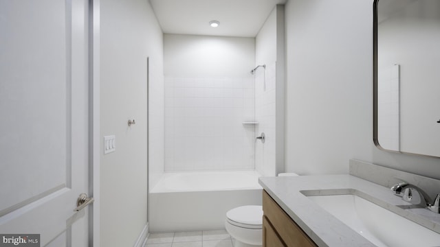 bathroom with vanity, shower / tub combination, tile patterned floors, and toilet