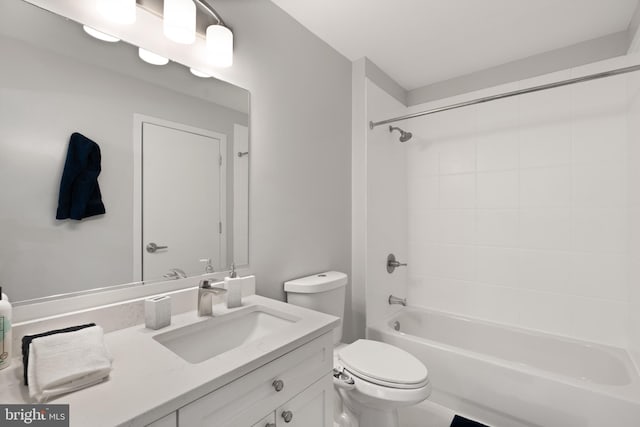 bathroom with toilet, shower / bath combination, and vanity