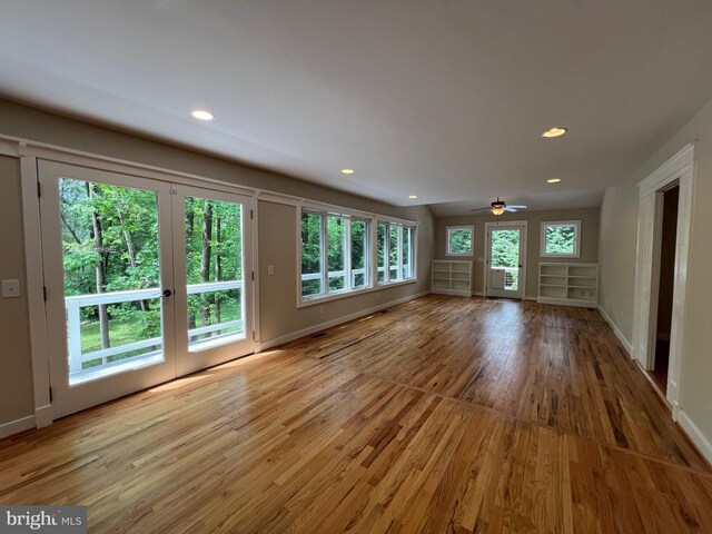 8122 Stacey Rd, Alexandria, VA 22308 - unfurnished living room with a ceiling fan, baseboards, light wood-style flooring, and recessed lighting