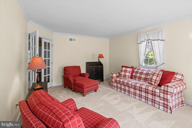 3161 Grande Oak Pl, Lancaster, PA 17601 - living area featuring baseboards, ornamental molding, visible vents, and carpet floors