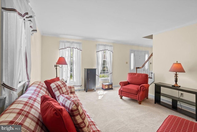 3161 Grande Oak Pl, Lancaster, PA 17601 - living area featuring carpet flooring, crown molding, and baseboards