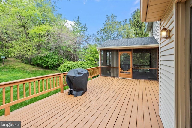 3161 Grande Oak Pl, Lancaster, PA 17601 - wooden terrace with a sunroom, a lawn, and grilling area