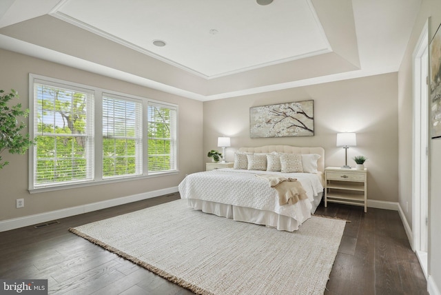 51 Knickerbocker Ln, Malvern, PA 19355 - bedroom featuring multiple windows, a raised ceiling, baseboards, and dark wood-type flooring