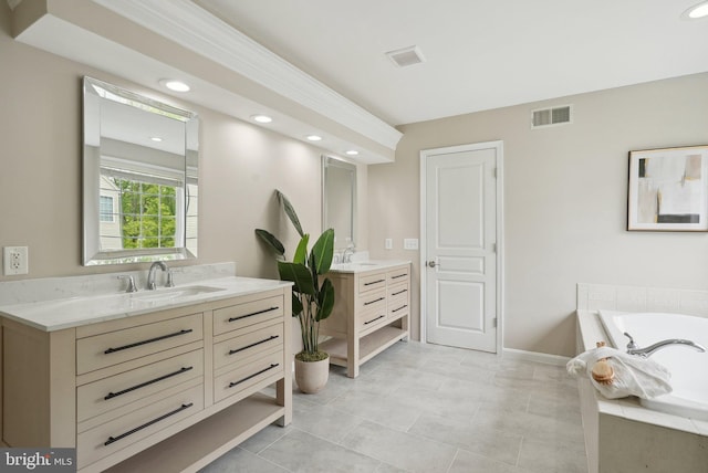 51 Knickerbocker Ln, Malvern, PA 19355 - full bath featuring two vanities, a bath, baseboards, and recessed lighting
