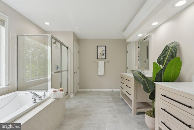 51 Knickerbocker Ln, Malvern, PA 19355 - full bath with vanity, a garden tub, a shower stall, recessed lighting, and tile patterned flooring