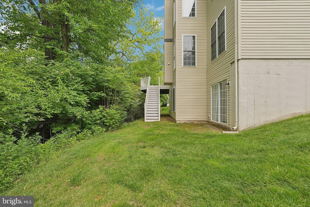 51 Knickerbocker Ln, Malvern, PA 19355 - view of grassy yard featuring stairway and a wooden deck