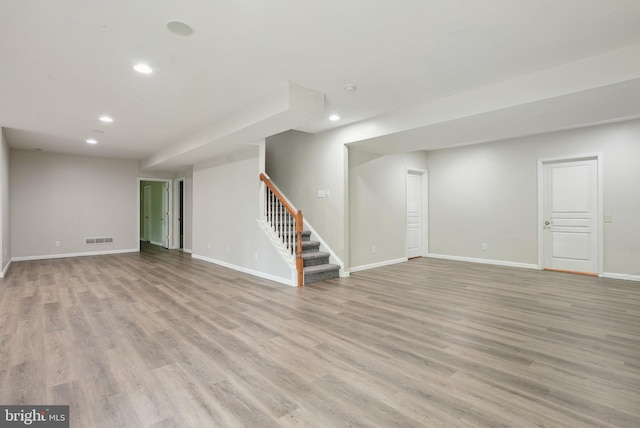 51 Knickerbocker Ln, Malvern, PA 19355 - below grade area featuring stairs, recessed lighting, baseboards, and light wood-style floors