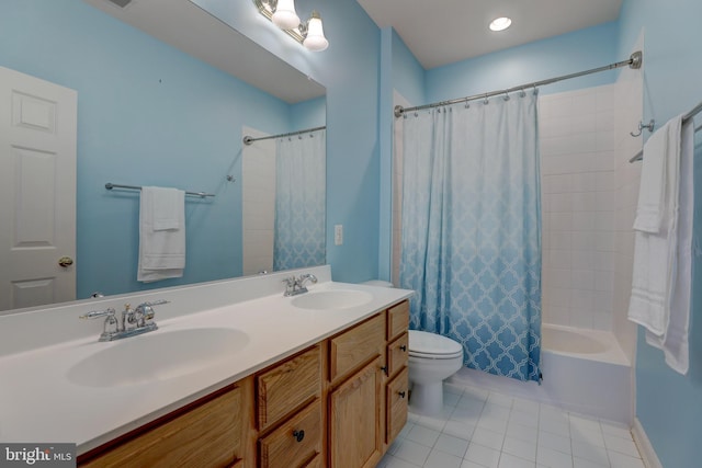 9124 Back Drop Dr, Perry Hall, MD 21128 - full bathroom with tile patterned floors, toilet, shower / tub combo, and double vanity