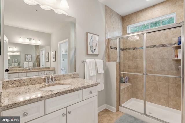 29 Enclave Ct, Annapolis, MD 21403 - full bath with a shower stall, tile patterned flooring, vanity, and baseboards