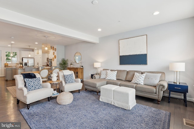 29 Enclave Ct, Annapolis, MD 21403 - living room with dark wood-style flooring, recessed lighting, and beam ceiling