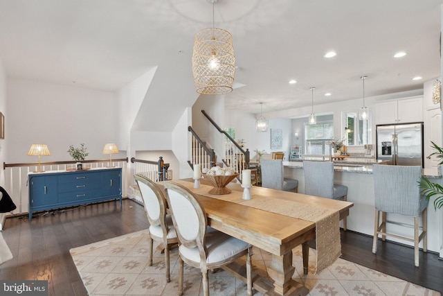 29 Enclave Ct, Annapolis, MD 21403 - dining area with recessed lighting, wood-type flooring, and stairway