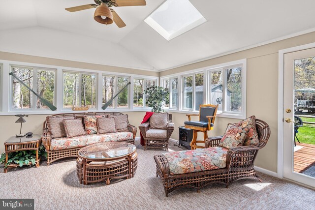 22 Cochise Cir, Medford Lakes, NJ 08055 - sunroom featuring baseboards, carpet, and lofted ceiling with skylight